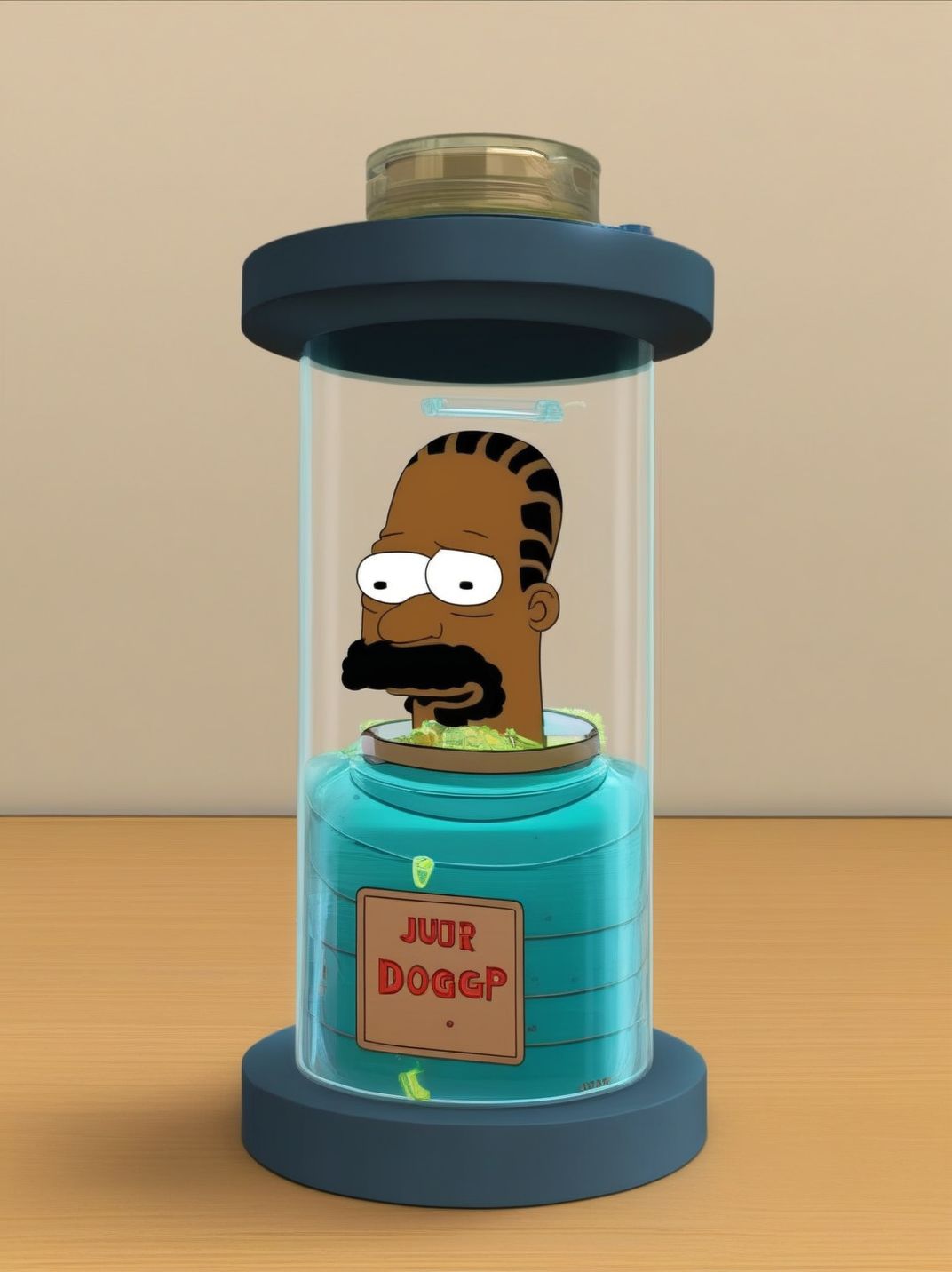 The head of Snoop Dogg in a jar, FuturamaStyle <lora:SDXL-FuturamaStyle-Lora:1>, Very detailed, clean, high quality, sharp image