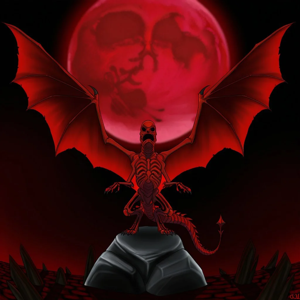 masterpiece, high quality, absurdres,
CreepyRed, wings, creepyred, full red moon, tail, dragon wings, rock, spread wings, dark, 2arms, 3-clawed hands, red skin, solo, hollow eyes, skeleton, 1boy, ribs,