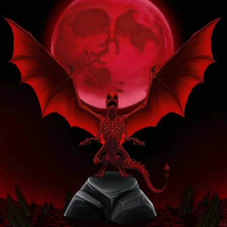 masterpiece, high quality, absurdres,
CreepyRed, wings, creepyred, full red moon, tail, dragon wings, rock, spread wings, dark, 2arms, 3-clawed hands, red skin, solo, hollow eyes, skeleton, 1boy, ribs,