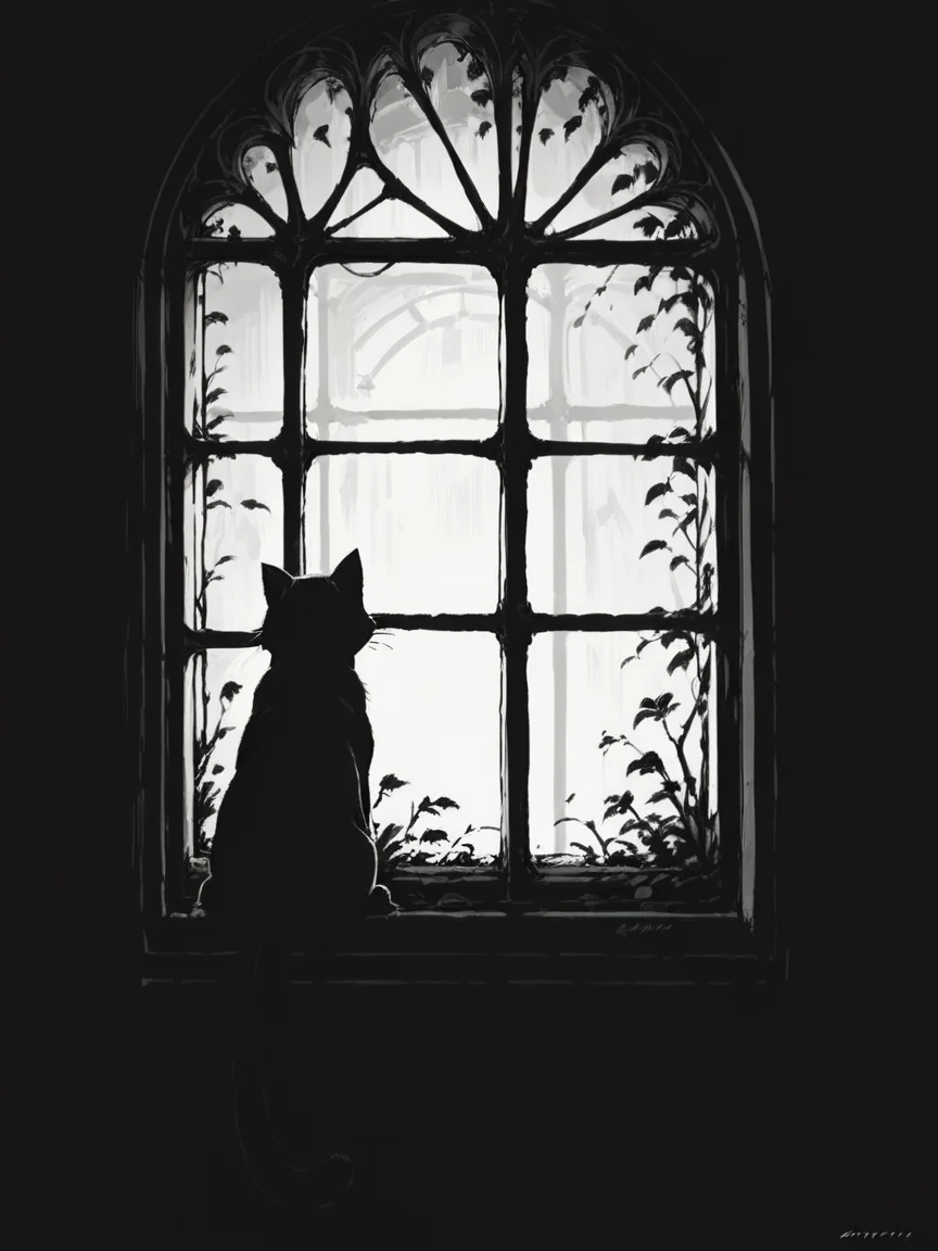 score_9, score_8_up, score_7_up, score_6_up, score_5_up, score_4_up, <lora:c0ntr4stbwXLP:0.9> c0ntr4st, monochrome, high contrast, window, cat
