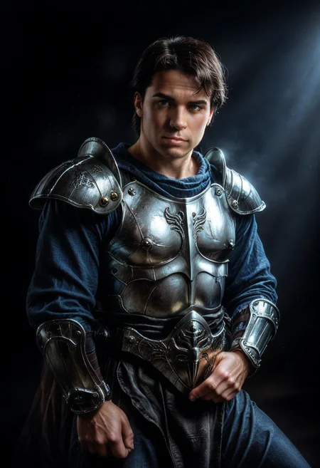 realistic, dark theme, low light, 1boy, solo.
fit body, DFMale, Male Knight, Armor.