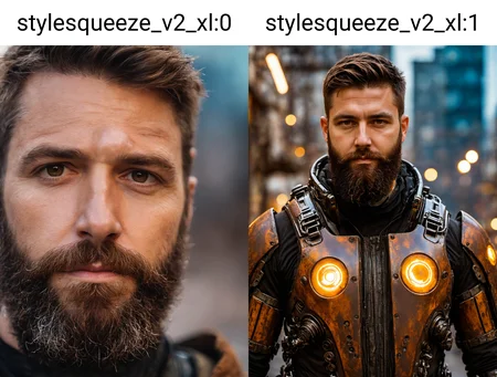 close up Portrait photo <lora:stylesqueeze_v2_xl:0> of muscular bearded guy, in a worn scuffed half life HEV suit, ((light bokeh)), intricate, (steel metal [rust]), elegant, sharp focus, soft lighting, vibrant colors, masterpiece, ((streets)), detailed face