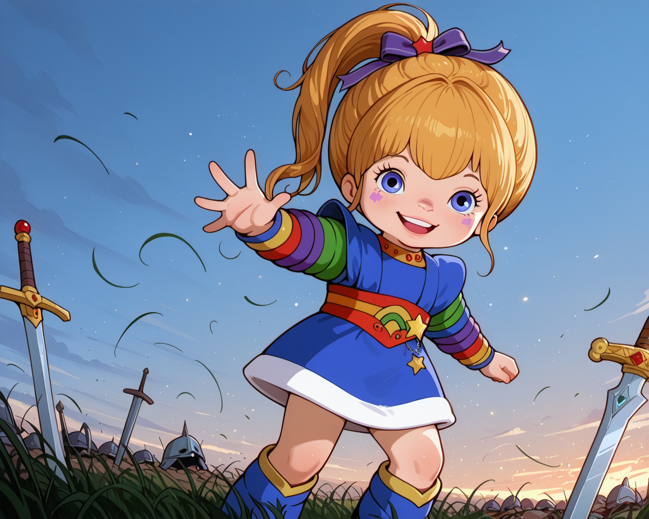 IllusP0s, PonyScores7, source_anime, ah1, IllustriousQual, interesting, exciting, spectacular, wonderful,
BREAK (Rule of Thirds shot),
BREAK 1girl, <lora:Rainbow Brite Illustrious 1:0.8>, Rainbow Brite, Starlight, A white horse with a rainbow mane, <lora:shinyskin2:0.2>, glistening skin,
BREAK  (blonde hair), long hair, <lora:hairdetailpxl:0.2>, hairdetailpxl,
BREAK (blue eyes), <lora:expressive eyes:0.2>, expressive eyes, <lora:eyedetailpxl:0.2>, eyedetailpxl, <lora:Eyes_High_Definition:0.2>, EyesHD,
BREAK ((smile open eyes)), <lora:Expressive_H:0.2>, Expressiveh, <lora:Emotional_Anime_Expressions_PonyXL_Concept:0.2>, emotional, <lora:Best_Facial_Expression_LoRA_PONY:0.2>, looking at viewer, <lora:Detailed expressive EXEV style -XL Pony V1.0:0.2>, FaceDetail,
BREAK ((a surfer catching a wave at sunset)),
BREAK (sandrift black velvet mini skirt with a white sheer blouse and black thigh-high boots),
BREAK (((On the edges of a battlefield, a fey with armor of bone and a sword of grief siphons the sorrow from the fallen, their cries of anguish forming a choir that sings a lament so powerful it wilts the grass where blood was spilled))),
BREAK <lora:xl_more_art-full_v1:0.2>, <lora:aesthetic_anime_v1s:0.2>, <lora:EpicF4nta5yXL:0.2>, <lora:detailxl:0.2>, detailxl, <lora:Fant5yP0ny:0.2>, best quality, amazing quality, best aesthetic, absurdres, illustration, Volumetric_Lighting, ultra-detailed, very aesthetic, intricate details, 8k, masterpiece, best_quality
BREAK Stable_Yogis_PDXL_Positives, AS-Adult, <lora:Complicated fantasy portrait - XL Pony V2.0:0.2>, bad-hands-5, <lora:HDA_Detailer:0.3>,