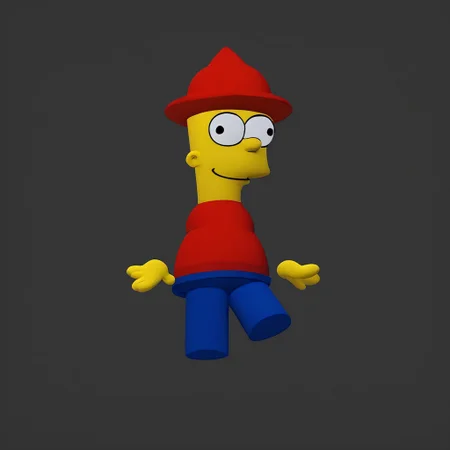 score_9, score_8_up, score_7_up, score_6_up, (3D Render, 3D, cartoon, 3D art, Bambisona style, ((no arms, floating hands)), bright colors, minimal shading, 2D cartoon face, (red hat), round head) ((cartoon)), ((3d)), masterpiece, best quality, high quality, detailed, Bart simpson (looking to the side:1.2), red t-shirt,blue shorts, blue shoes, white socks, simple background, 1boy, solo, black eyes,smiling, standing, looking at viewer, theSimpsonsstyle,
