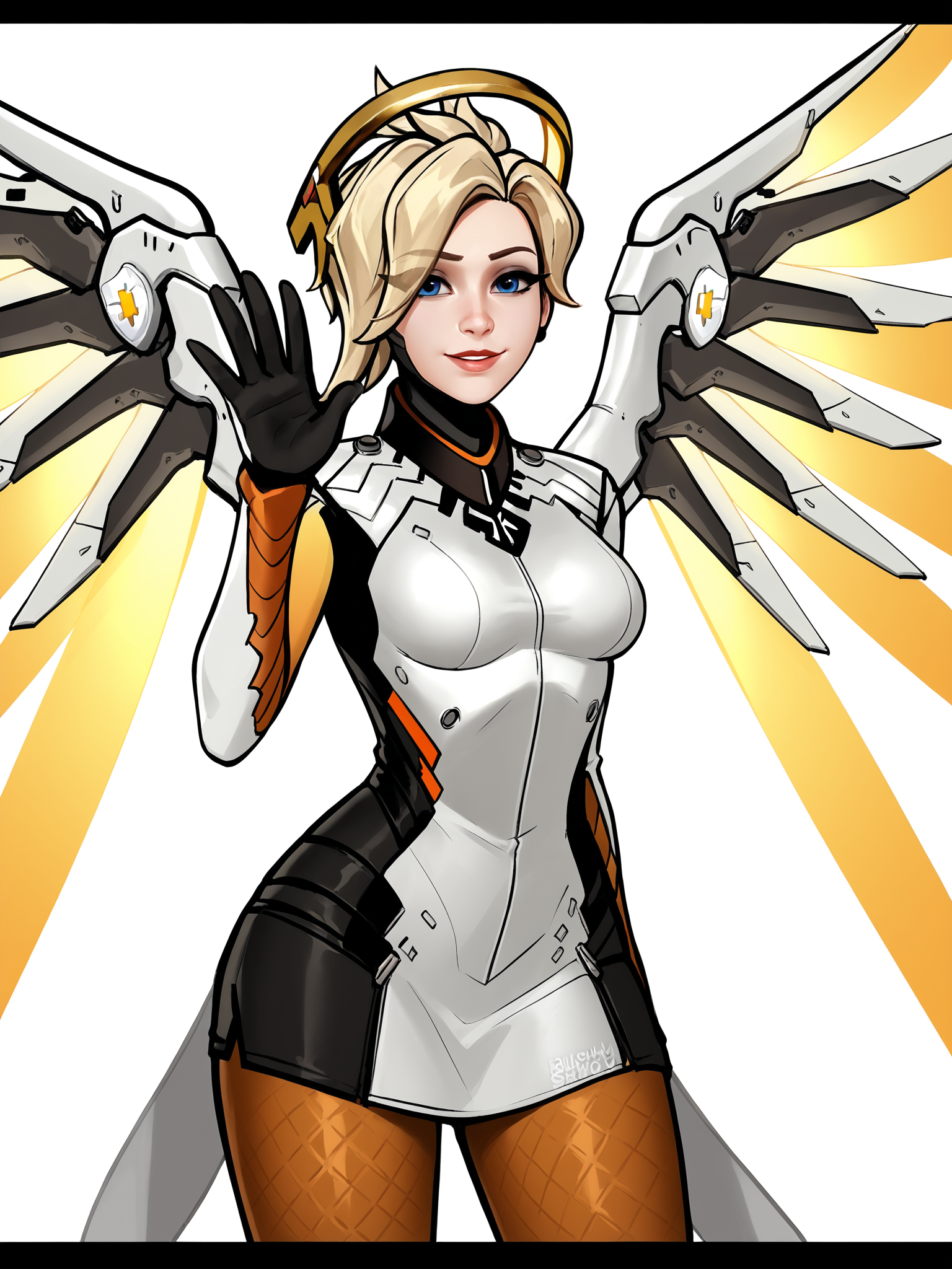 score_9, score_8_up, score_7_up, score_6_up, score_5_up, score_4_up,
BREAK
1girl, mercy \(overwatch\), blonde hair,
BREAK
solo, standing, bodysuit, medium breasts, waving, short dress,
BREAK
white background, simple background, <lora:Lunas-BlushySpicy-SDXL-A1:1>