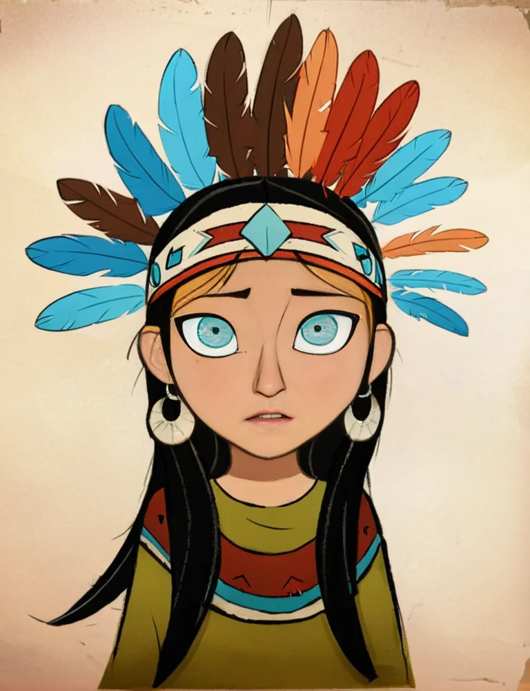 native american, head dress, feathers <lora:Cartoon_Saloon_Style_XL_kk:1> cartoon saloon