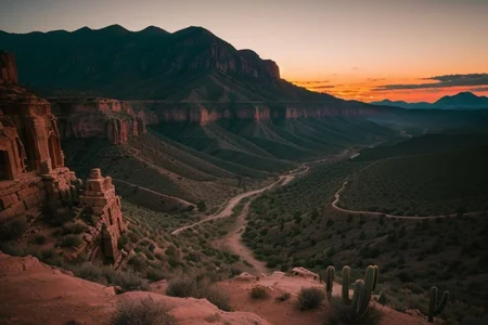 (tall ancient stone towers; 1.39) (temple complex emerging from canyon) raw photo, a sunset landscape, Arizona desert, Saguaro Cactus, Tall Mesa, cozy, photorealistic, high detailed texture, 8k uhd, dslr, soft lighting, high quality, film grain, Fujifilm XT3, Sony A7 IV, highly detailed photography, (muted colors, cinematic, dim colors, soothing tones:1.2), vibrant, insanely detailed, hyperdetailed, (dark shot:1.2), (vsco:0.3), (intricate details:0.9), (hdr, hyperdetailed:1.2) (highest coherency: 1.39) (highest quality: 1.39) (rule of Thirds) (award winning) (breathtaking) (masterclass) (vibrant color: 0.79) (distant hillside) (cinematic lighting, David Park, lights,)