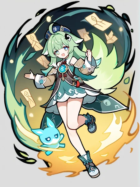1girl,
huohuo \(honkai: star rail\),
solo, long hair, paper doll, green eyes, chinese clothes, open mouth, transparent background, long sleeves, full body, symbol-shaped pupils, animal ears, looking at viewer, ahoge, fiery tail, fiery aura, green hair, bare shoulders, talisman, fox ears, tail, yin yang,
safe
<lora:mki-ani31-GenshinPV-v2-000012:1>