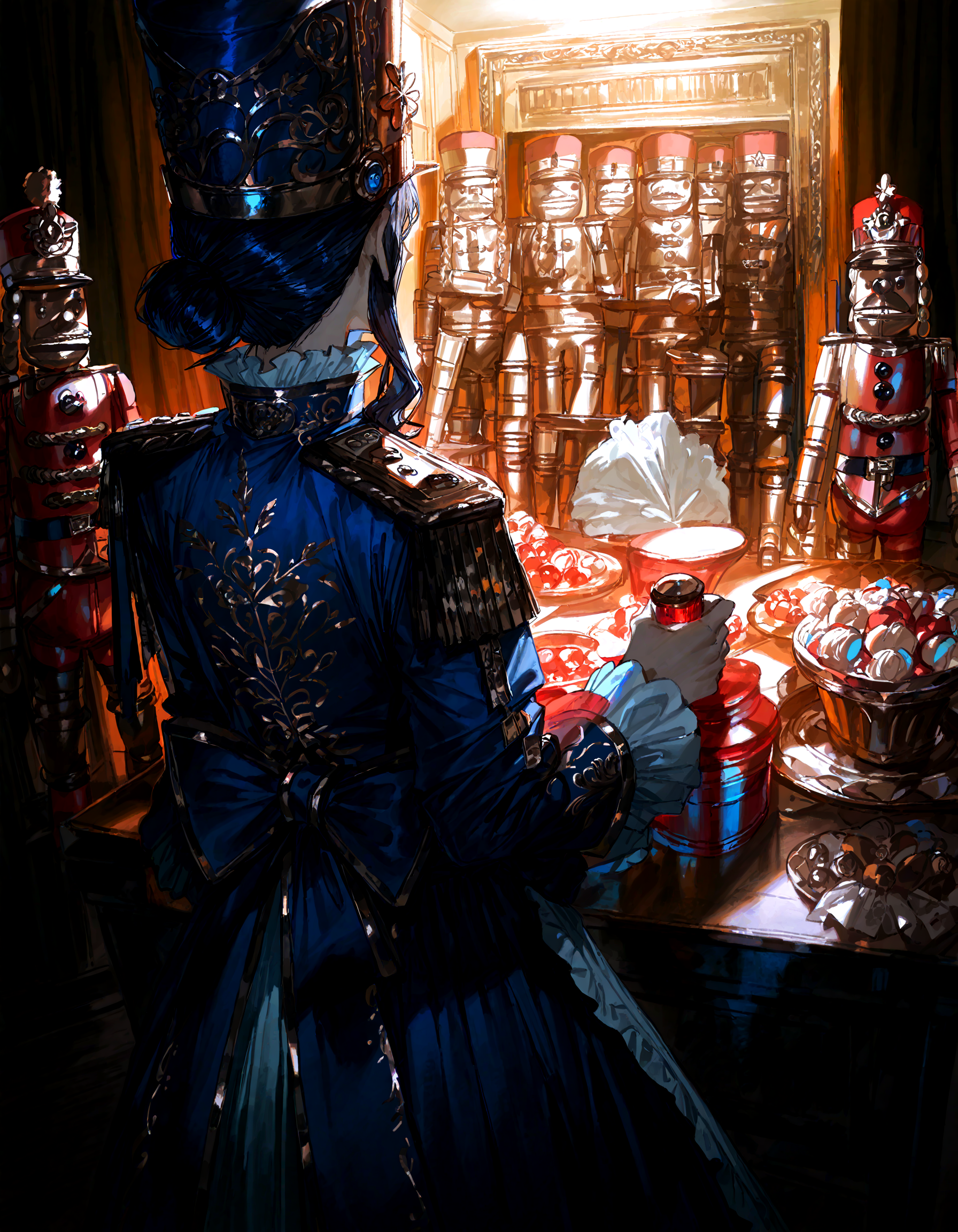 1girl ,nutcracker, detailed background,detailed face,
,quasarcake, thirty_8ght
,masterpiece, best quality, newest, absurdres, highres,
<lora:illustrious_noobai_epsilon_pred_1_best_quality_v1:0.4> ,<lora:illustrious_noobai_epsilon_pred_1_masterpieces_v1:0.4>, <lora:illustrious_noobai_epsilon_pred_11_very_aesthetic_v1:0.4>, <lora:ponyv5_noobV065S_1_adamW:0.6>, <lora:add-detail-xl:0.4>, <lora:GEN(illust) 0.2v:0.6>,<lora:cfg_scale_boost:0.4>,  <lora:Holiday_Nutcracker:0.5>