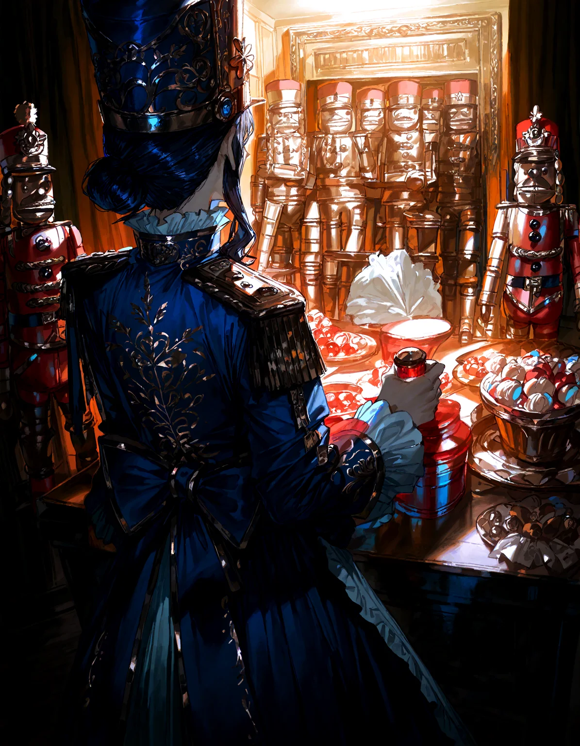 1girl ,nutcracker, detailed background,detailed face,
,quasarcake, thirty_8ght
,masterpiece, best quality, newest, absurdres, highres,
<lora:illustrious_noobai_epsilon_pred_1_best_quality_v1:0.4> ,<lora:illustrious_noobai_epsilon_pred_1_masterpieces_v1:0.4>, <lora:illustrious_noobai_epsilon_pred_11_very_aesthetic_v1:0.4>, <lora:ponyv5_noobV065S_1_adamW:0.6>, <lora:add-detail-xl:0.4>, <lora:GEN(illust) 0.2v:0.6>,<lora:cfg_scale_boost:0.4>, <lora:Holiday_Nutcracker:0.5>