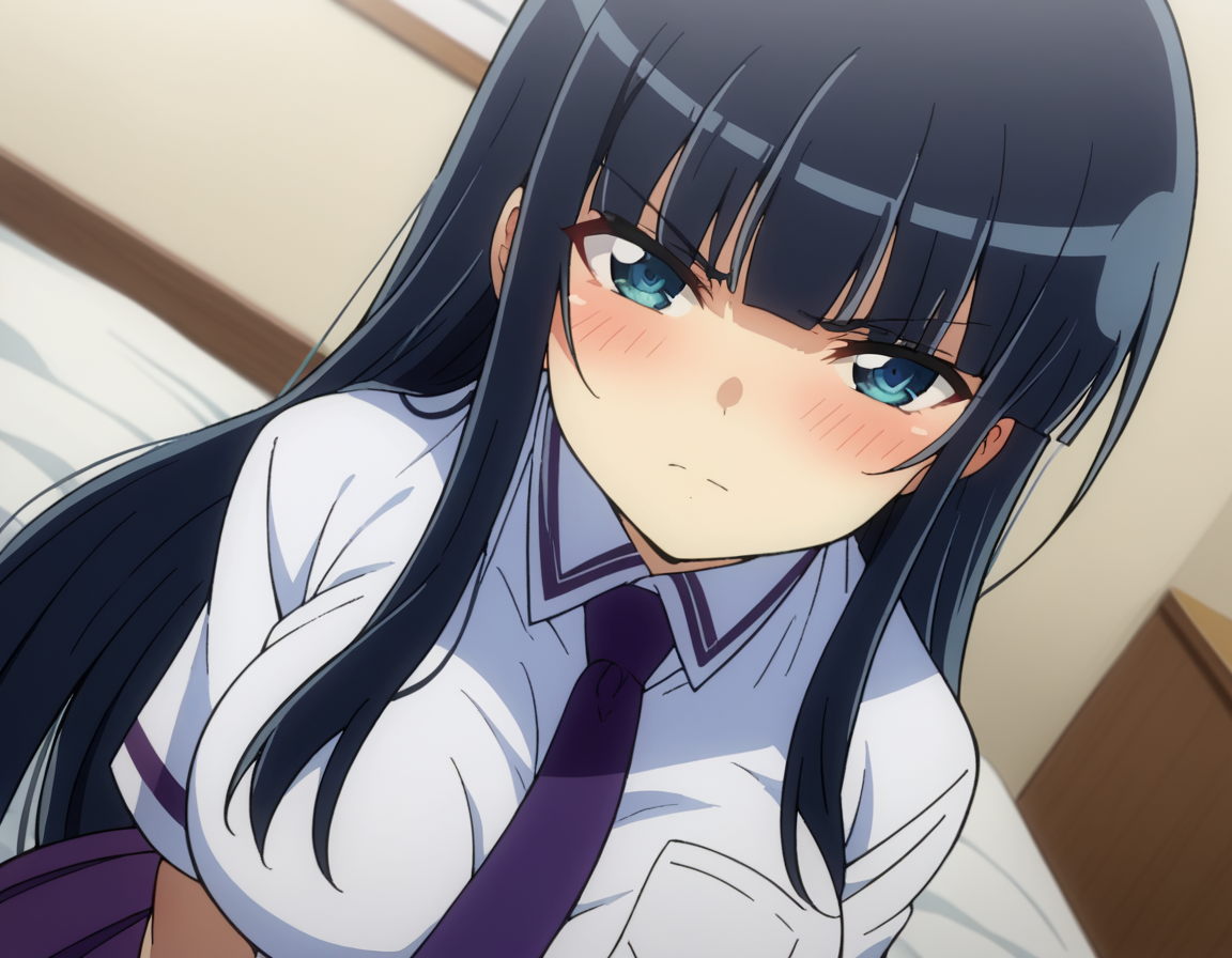 score_9, score_8_up, score_7_up, source_anime,
skikaruga, <lora:sk-ikaruga-ponyxl-lora-nochekaiser:1>
ikaruga, long hair, blue eyes, black hair, bangs, blunt bangs, large breasts,
skirt, shirt, school uniform, pleated skirt, necktie, purple skirt,
indoors, bed, bed room, on side, blush, drunk,
looking at viewer, dutch angle, cowboy shot