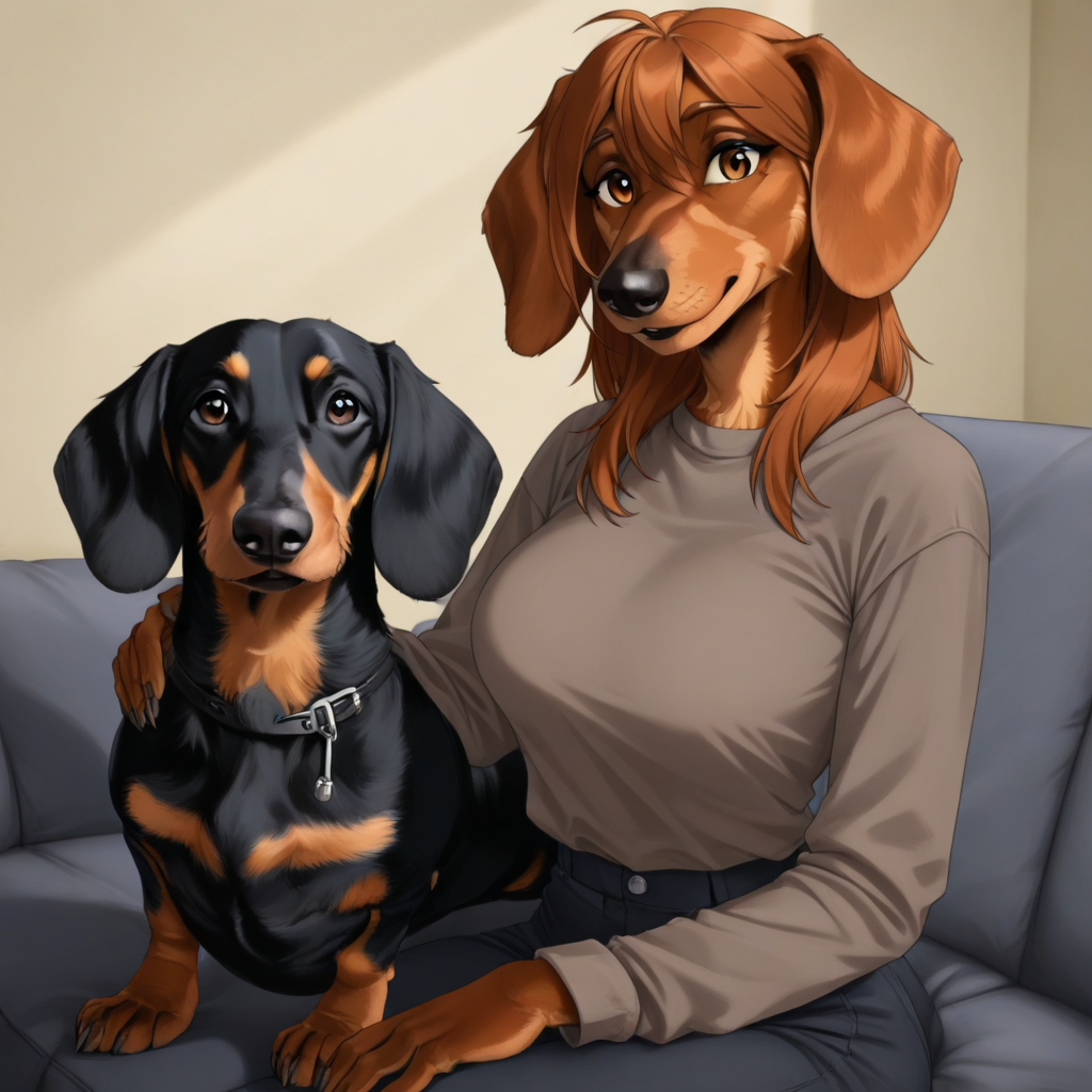 masterpiece, best quality, newest, absurdres, highres, anime, anime style, anthro, furry female, 1girl, DSV1.1-IL, dachshund, dog, animal focus, animal,