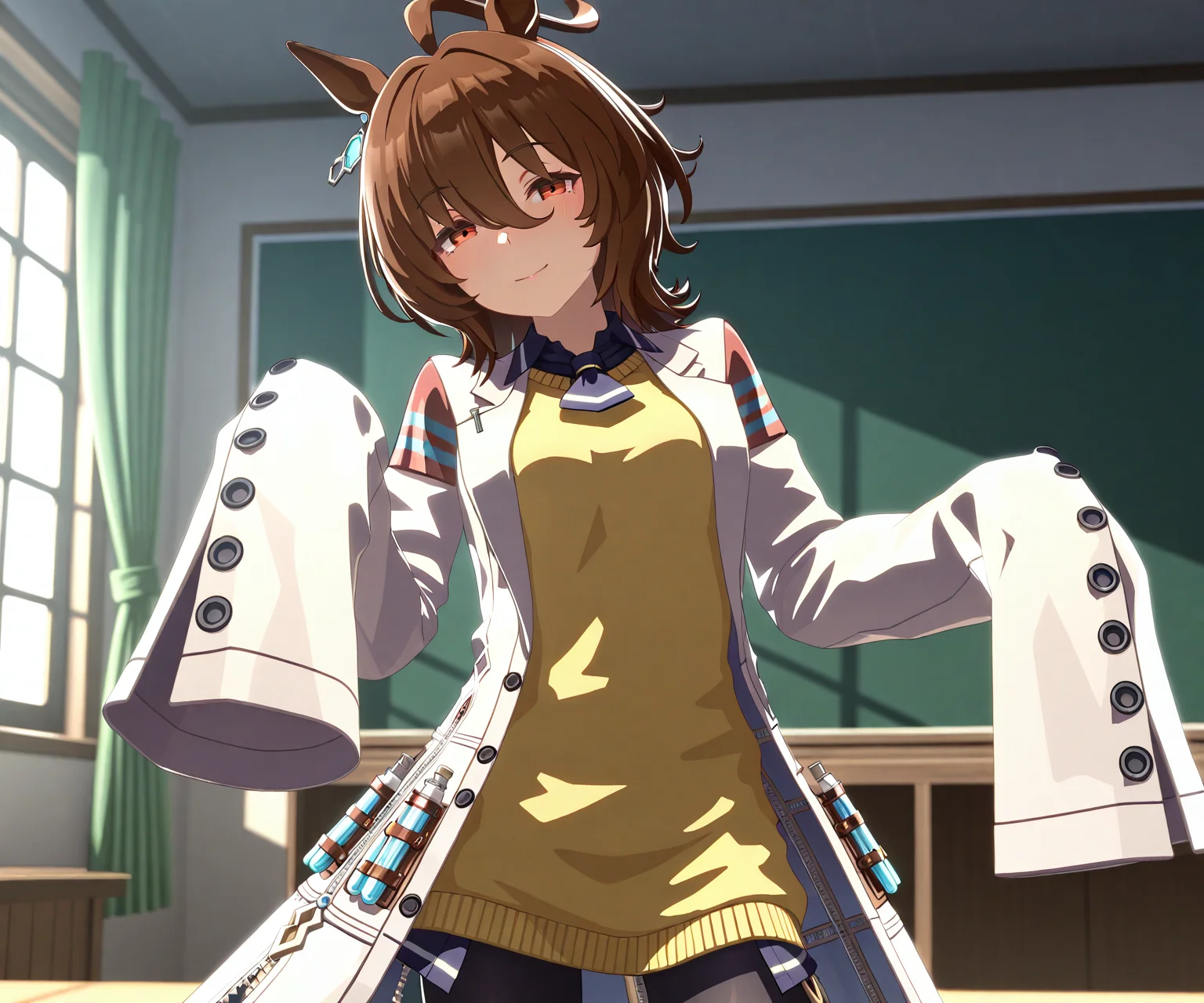 masterpiece, best quality, amazing quality, , 1girl, solo, looking at viewer, <lora:Agnes Tachyon in game style 3D ILL-v2.1:1> ummsmingame, 3d, agnes tachyon \(umamusume\),