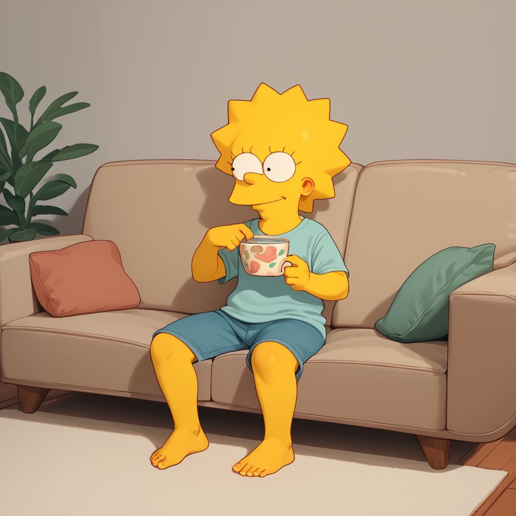 score_9, score_8_up, score_7_up, score_6_up, score_5_up, score_4_up, source_cartoon, rating_safe, li_sa, yellow skin, sitting on a couch, barefoot