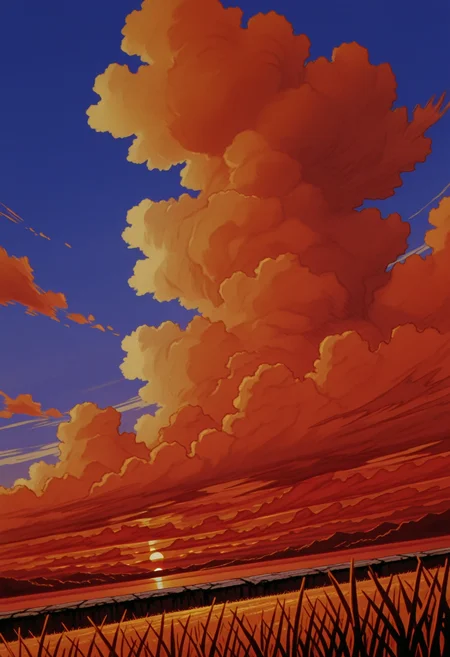 <lora:BerserkILLUSTRIOUS:1> berserk,
sky, day, cloud, blue sky, cloudy sky, scenery, sunset, evening, orange theme
