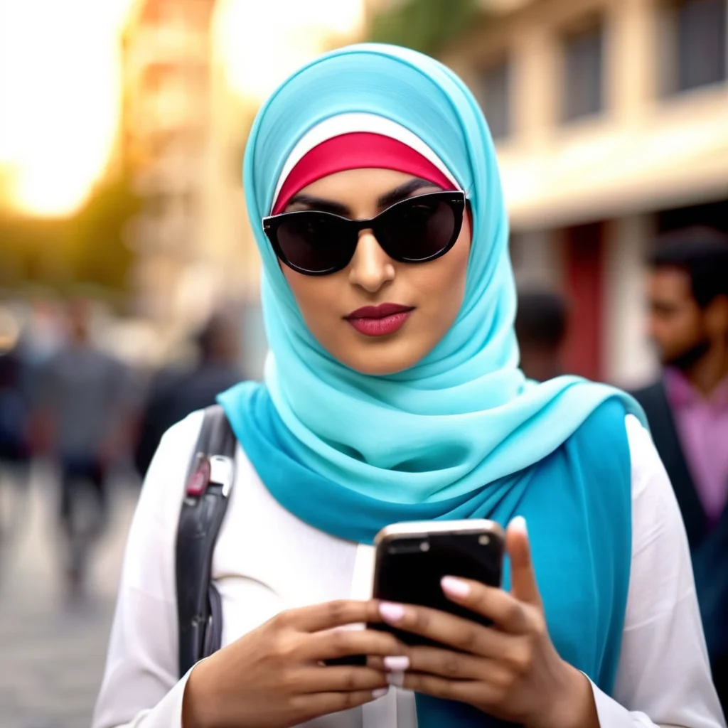 UHD, 4k, ultra detailed, cinematic, a photograph of <lora:hijab:1>
a woman in a hijab and sunglasses talking on a cell phone in street Hijab style, epic, beautiful lighting, inpsiring