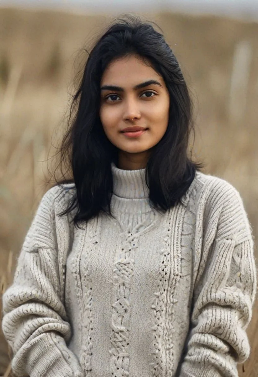 realistic photo of mylocalgirl, 1girl, solo, close shot, black hair, a woman, wearing a sweater,  (masterpiece:1.0), (best quality:1.0), ultra detailed, cowboy shot,