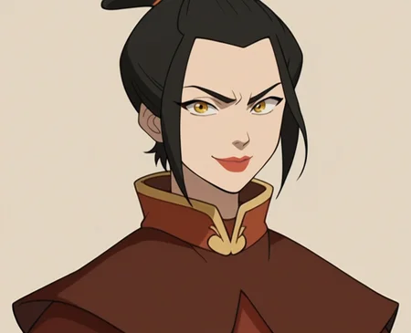 score_9, score_8_up, score_7_up, score_6_up, score_5_up, score_4_up, simple background, anime screencap, anime coloring, source_anime, animification, <lora:Azula_Avatar_Legend_of_Aang-000009:0.8> , solo, solo focus, azula1, yellow eyes, single hair bun, topknot, lips, lipstick, short hair, sidelocks, long sleeves, boots, brown footwear, chinese clothes, capelet, upper body, looking at viewer, light smile, smug,