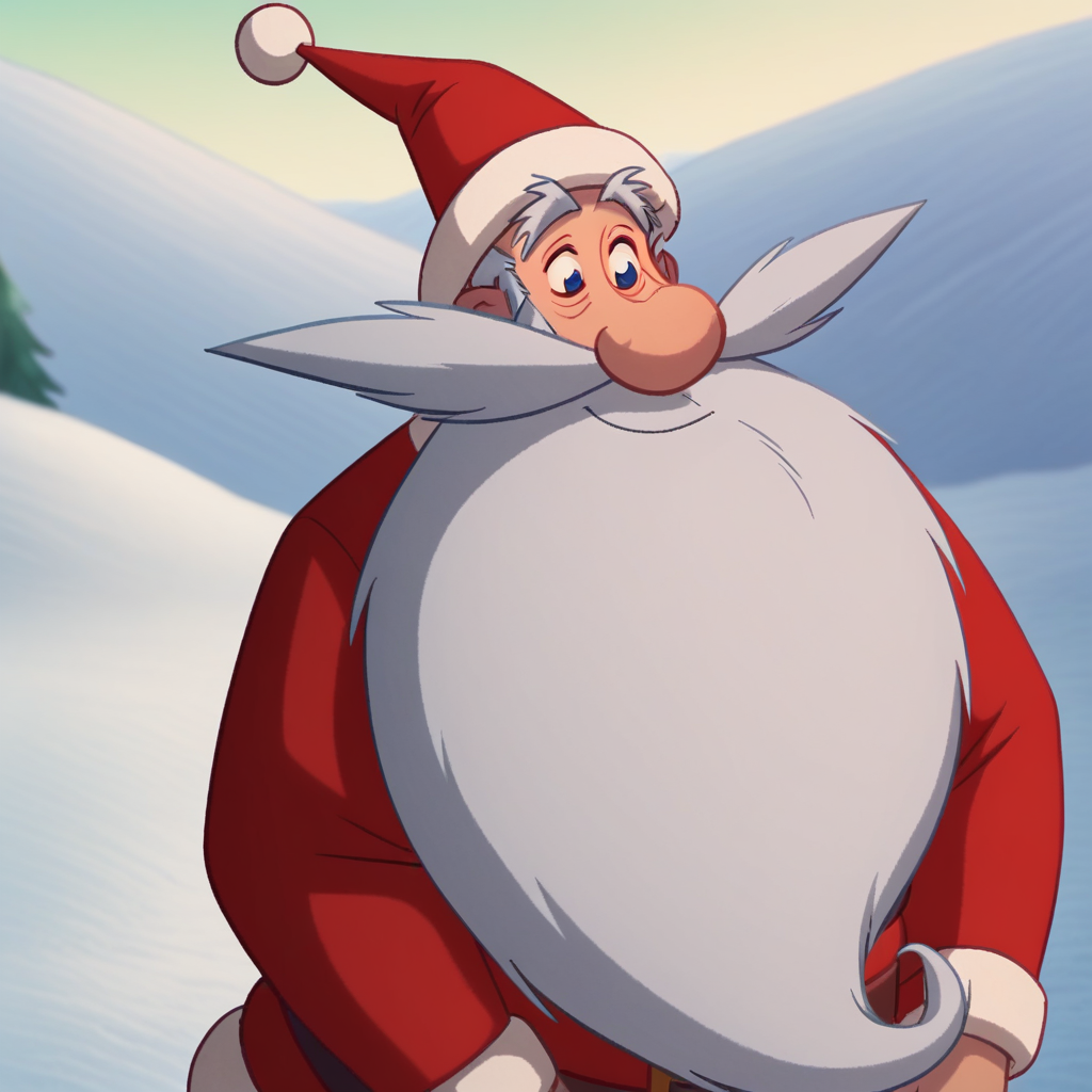 Ugly score_9_up, score_8_up, BREAK, solo, 1boy, santa, white beard, blue eyes, fat man, santa hat, santa costume, upper body, <lora:Santa_SantaApprentice_PXL_Leaf3:1>, light smile, closed mouth, snow, outdoors,