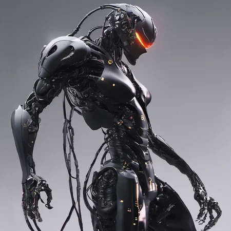FUNDING, future, concept robot, black robot solo, glowing, robot, mecha, science fiction, cable, wire,<lora:FN_WeiLai-000005:1>,