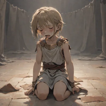 (( dirty )), depth of field, masterpiece, best quality,
fear, crying, giving up, ((emaciated)), ((grieving)), ((Exhausted)),
newbie little,
Girl gladiator ,
(Damaged cloth ),
full body,
<lora:more_details:0.5>