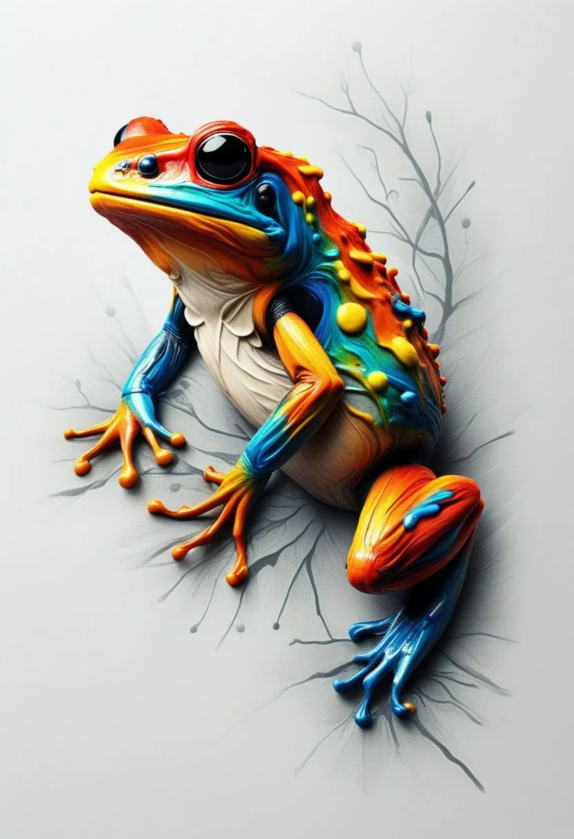 artwhmscl, romantic art, vibrant colors, poison dart frog, Arttrttrt, mad-thrdpnt