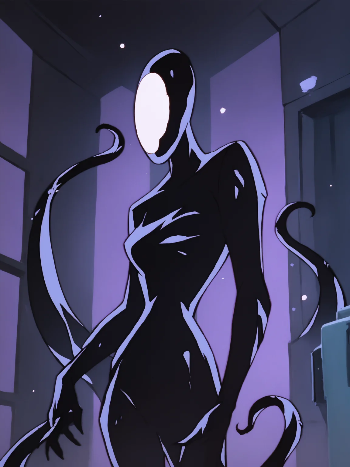 <lora:InquePony1.0:1>Inque, mask, solo, faceless, standing, 1girl, bodysuit, no humans, indoors, female focus,cowboy shot, tentacles, dark background,looking at viewer, score_9, score_8_up, score_7_up, score_6_up, score_5_up, score_4_up