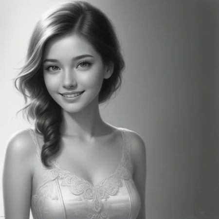 Expressiveh, score_9, score_8_up, score_7_up, score_6_up, score_5_up, score_4_up, godrays,  
girl stay face to camera, playful look and smile, technorave black and white pencil sketch, play of light and shadow, full-length beauty, beautiful high bust sensual graceful gentle girl, non-standard appearance, porcelain skin, transparency, ephemerality, sensual, gentle, contrast, full-length, bright lighting, beautiful, realistic, fantasy, quick sketch, rough lines, unusual, abstraction, fantastic elements, minimalism, monochrome