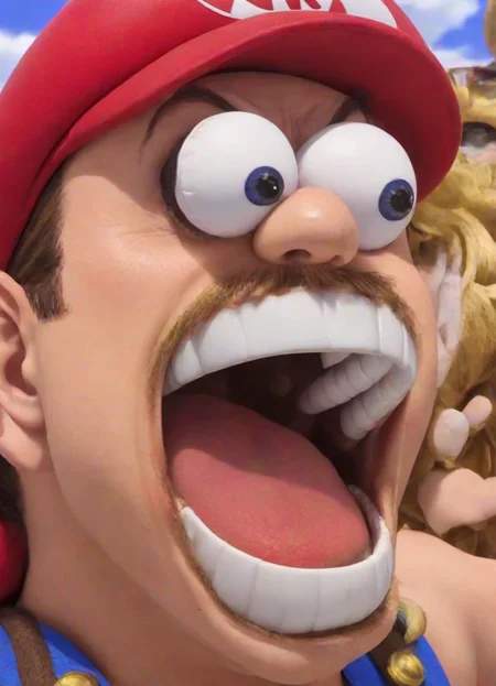 <lora:PE_OP_ShockedFaceMeme:1> PEOPShockedFace, eyes popping out, shocked face, mouth open,
Super Mario,
masterpiece, high resolution, octance 4k, high detail,