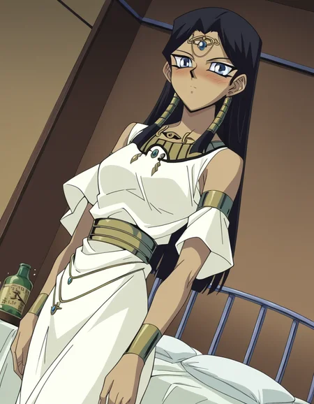 score_9, score_8_up, score_7_up, source_anime,
ishuzuishtar, <lora:ishuzu-ishtar-anime-ponyxl-lora-nochekaiser:1>,
ishuzu ishtar, blue eyes, dark skin, dark-skinned female, black hair,
dress, jewelry, armlet,
indoors, bed, bed room, on side, blush, drunk,
looking at viewer, dutch angle, cowboy shot,