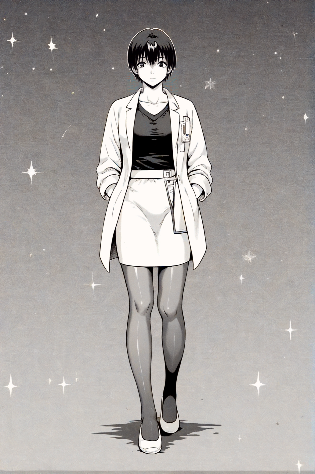 score_9, score_8_up, score_7_up, monochrome, manga_source, best background, detailed background, manga, grayscale  Kaguya, Nurse Outfit, full body, <lora:JN_Shizuku_Kaguya:0.8>