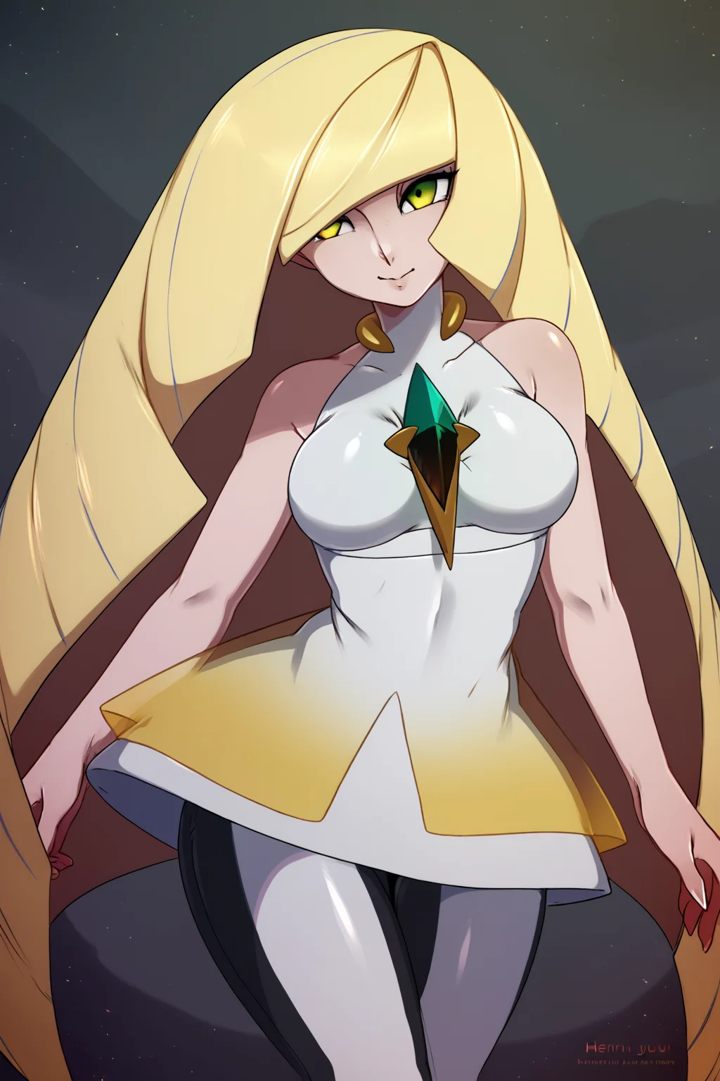 Score_8_up, score_7_up, Score_9, BREAK, 1girl, solo, lusamine, 1default1, white dress, gem, short dress, cowboy shot, two-tone legwear, large breasts, by <merunyaa><lora:EMS-408293-EMS:1.000000>, <lora:EMS-322220-EMS:1.000000>