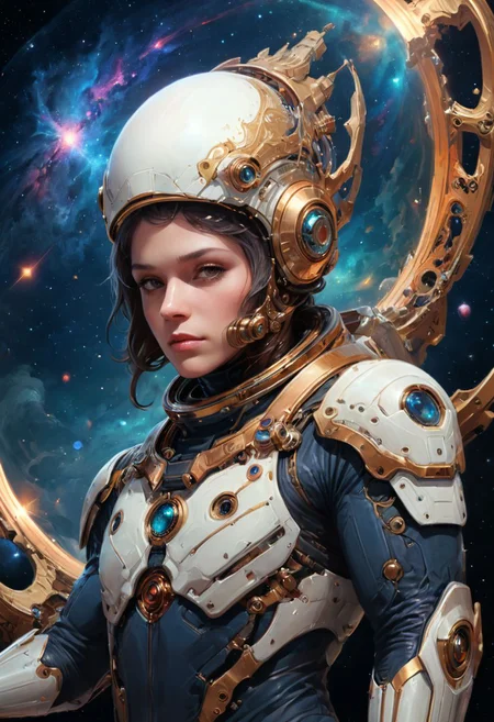 portrait of a techno wizard astronaut, fantasy, intricate, elegant, highly detailed, digital painting, artstation, smooth, sharp focus, illustration, epic cosmic background, art by artgerm, alphonse mucha, epic cosmic background, erak note, eddie mendoza, christophe young, craig mullins, evan lee, silvain sarrailh, dao trong le, kan liu, character design, trending on artstation, <lora:add-detail-xl:1>, <lora:xl_more_art-full_v1:0.75>