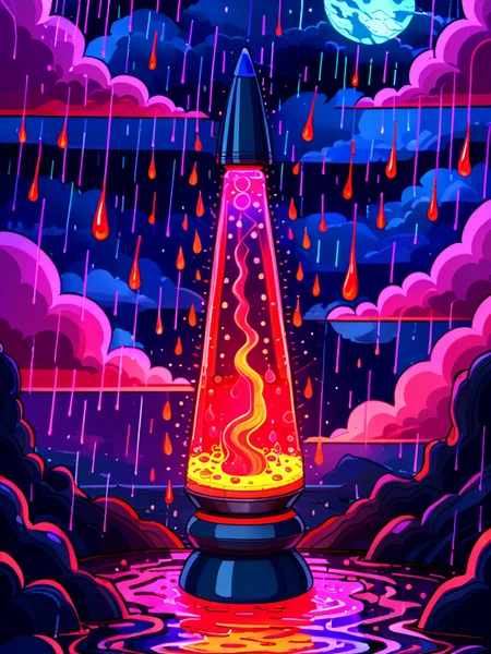 masterpiece,high resolution,<lora:retro-neon-xl-style:0.8>,
retro_neon, moon,lava lamp, no humans, cloud, sky, rain, water, cloudy sky, outdoors