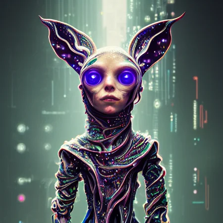 a painting of a cyberpunk elf by dr-strange