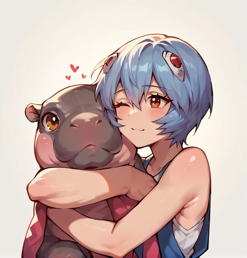 score_9, score_8_up, score_7_up, score_6_up, score_5_up, <lora:Moo_DengXLP:0.9>, moo deng, hippo, animal focus, white background, cute, ayanami rei,