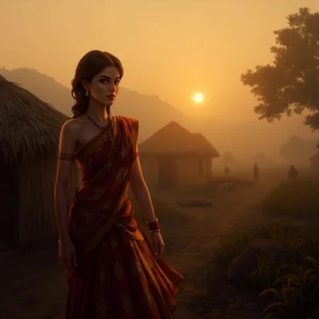 <lora:ck-LttleGhost-000011.safetensors:1> in the style of ck-lttlegh0st
As the sun dips below the horizon, casting a warm, earthy glow over the rural landscape, a thick, ethereal fog begins to roll in, shrouding the setting in a veil of mystery and intrigue. An Indian woman, around 35 years old, with medium skin tone and long dark wavy hair, stands near the thatched huts. Her black eyes, serious and unfaltering, are accentuated by the red and gold sari she wears, its intricate patterns almost glowing in the fading light. The fog, with tendrils that seem to move and shift on their own, obscures the blurred figures in the background, making the environment feel isolated and uncanny.
The atmosphere is both atmospheric and cultural, with the fog creating a sense of the unknown. The warm lighting and earthy tones are now softened by the fog, which adds a layer of depth and foreboding. The leading lines that draw the eye to the woman are now partially obscured, adding to the candid and atmospheric quality of the scene. Despite the fog, her presence remains strong, a steadfast figure in a world that is slowly becoming obscured by the mysterious, shifting mist.