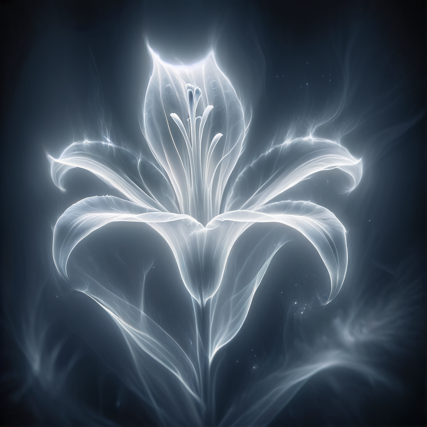 ais-ghostly, single lily in the style of an X-ray, on a dark bokeh background  <lora:sdxl\Ghostly_Style_SDXL>