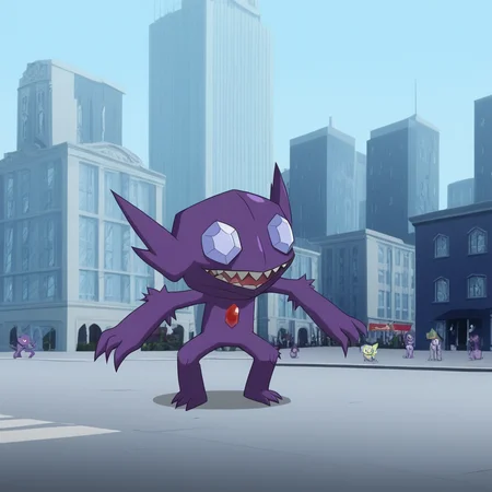 <lora:SlimesSableye-000003:1>, slimes_sableye, nighttime city background,