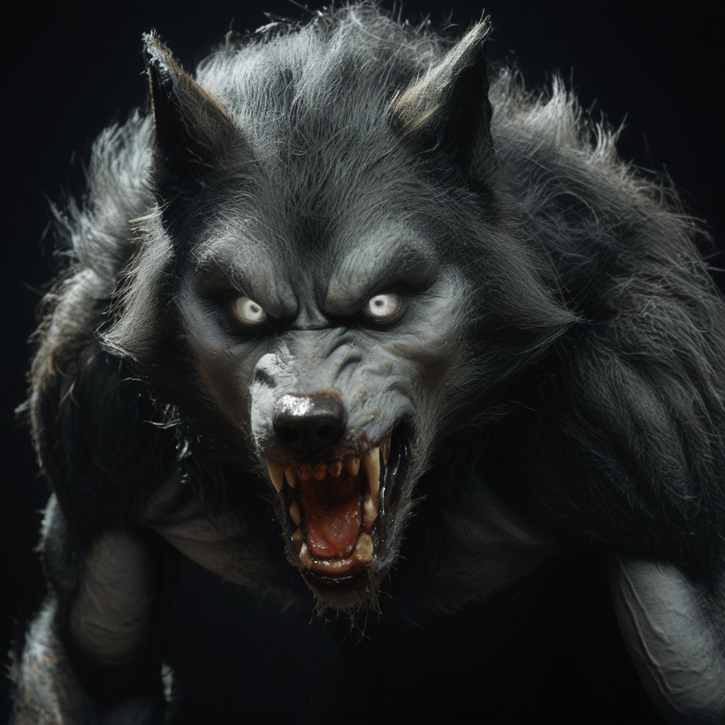 horror movie, still ,werewolf ,photo ,score_9_up ,score_8_up, score_7_up, action scene ,movie still ,no humans ,open mouth teeth, wolf looking at viewer realistic glowing solo glowing eyes black background horror (theme) animal focus animal sharp teeth white eyes fangs realistic nsfw muscular male muscular penis large pectorals male focus abs nipples pectorals bara best quality masterpiece 4k uncensored prefect lighting rating_explicit horror very aesthetic