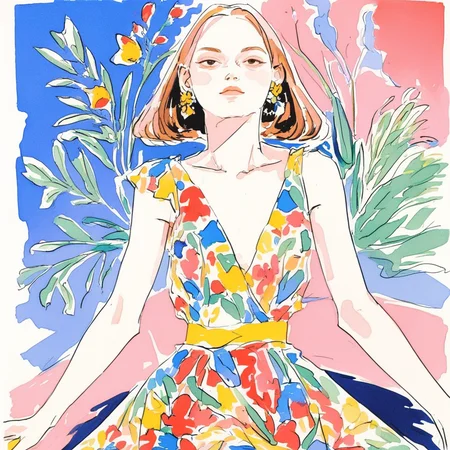 a woman in a flower dress