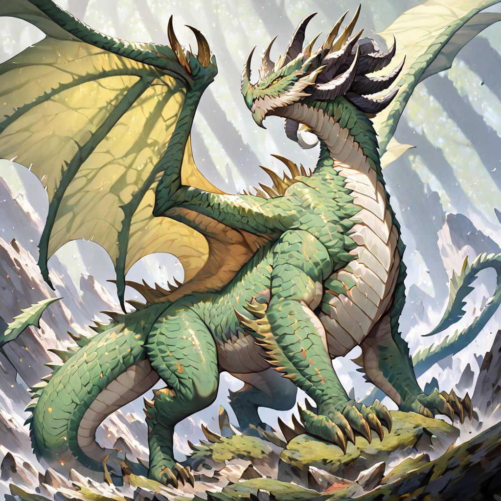 masterpiece, best quality, newest, absurdres, highres, 
DFV1.0 
monster, no humans, dragon, wings, tail, wings, dragon wings, dragon horns, horns, multiple horns, green scales, yellow eyes,