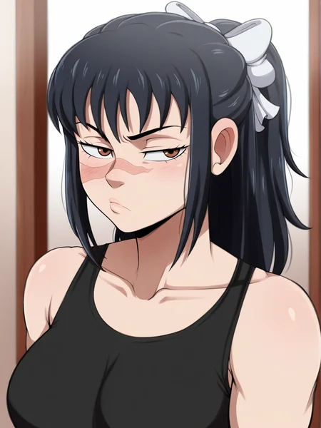 (masterpiece, amazing quality, best quality), <lora:blackwhiplash(bwl)-guy90-Illust-Lycorisv1:1>, blaash,
<lora:UtahimeIL:1>, iori utahime, 1girl, solo, long hair, black hair, ponytail, scar, scar on face, scar on nose, brown eyes,