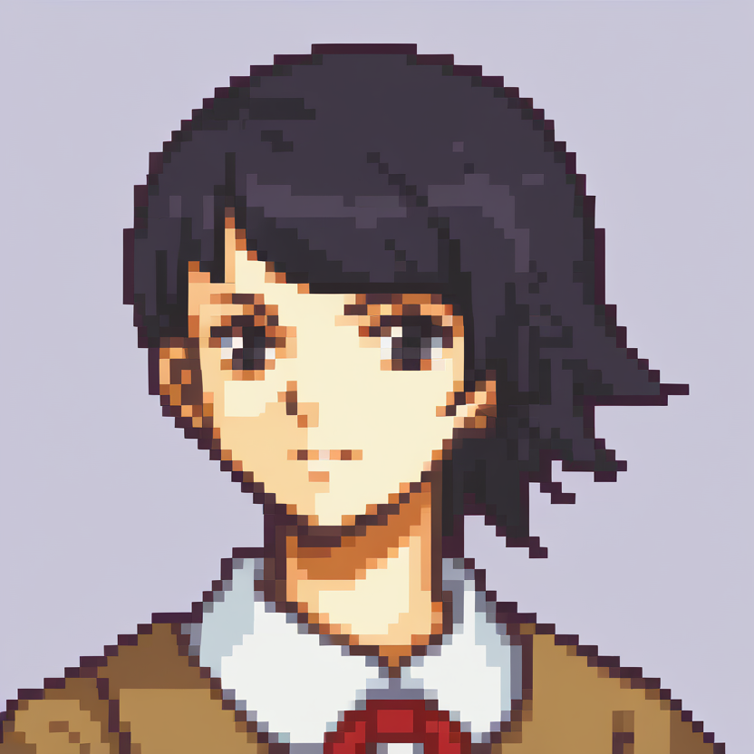 score_9, score_8_up, score_7_up, source_anime BREAK 1girl, solo,
<lora:zs_FEGBAPortraitsXL:1> fegbaportraits, portrait, white background,
 <lora:zs_YokoXL:1> yokosmtvv, short hair, black hair, swept bangs, brown uniform, red neck ribbon,