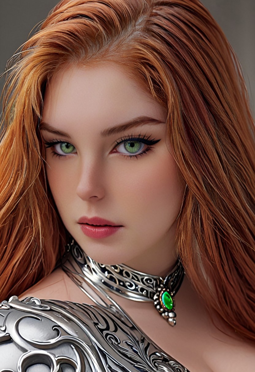 v3r0t1k4, 1girl, solo, realistic, ((full body:1.3)), ((wide angle shot, side view)), ((Hyperrealistic face:1.3), Detailed face), (perfect face:1.3), ((slutty woman)), ((green eyes, perfecteyes, long lashes)), 1girl, ((red hair:1.4)), long-haired white tiger woman, A closeup of fantastical image of a white tiger woman wearing a silver-plate dress, clad in a flowing, full silver-plate dress, wielding ornate jewelry, (perfect face:1.3), Her face is filled with power and determination as she wield the jewelry in a fluid, walking, looking at viewer, and making dynamic motion, voluptuous, huge saggy natural breasts, huge ass, huge thighs, ((thick thigs)), ((thicc)), (((flirty, mischief, naughty, inviting, eyes slutty look))), (masterpiece), (Realistic photo), (High quality), (RAW photo 8k), (Photography), Ultra detailed realistic skin texture).