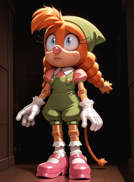 lazypos, 1girl, solo,
<lora:Belle:0.9> belle the tinkerer, green headwear, puffy short sleeves, pink shirt, green overalls, collared shirt, white gloves, mary janes, pink footwear, white socks, frilled socks, overall shorts,
standing, tilted head, shadowed eyes, subtle mystery, enigmatic presence