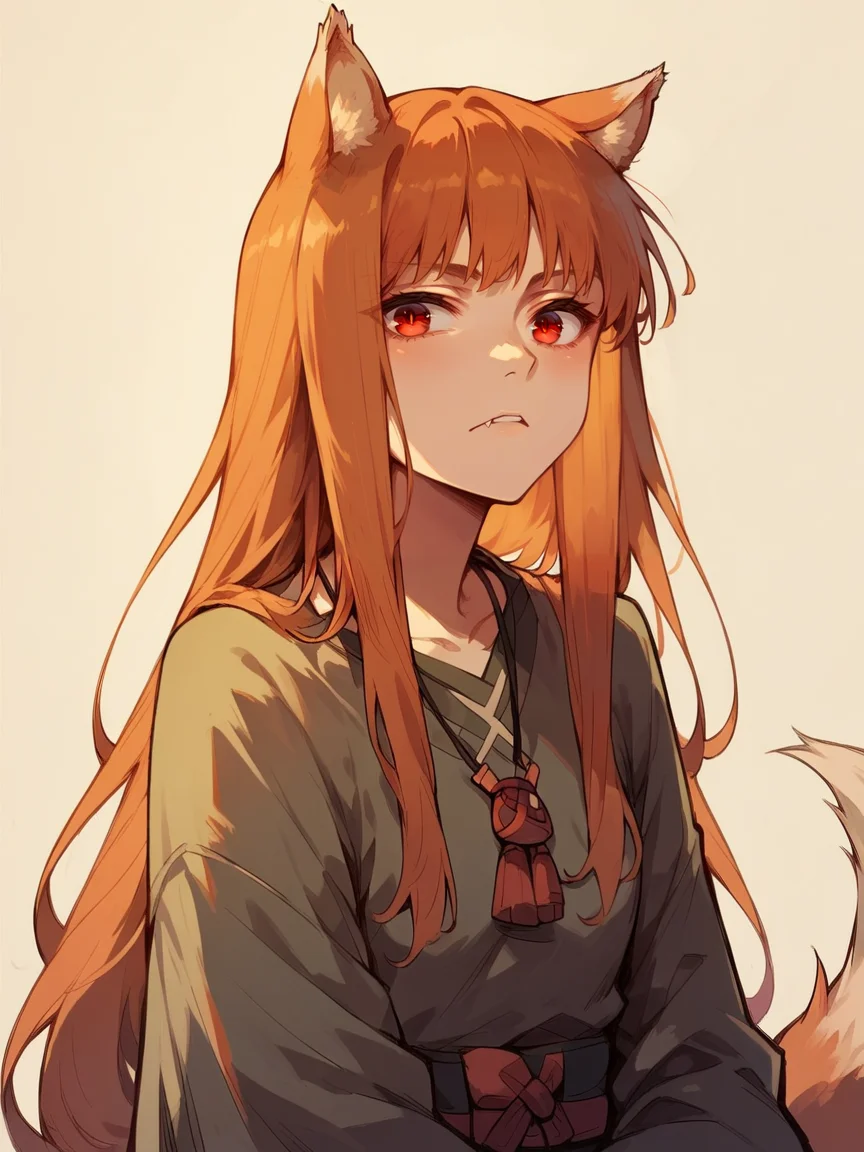 score_9, score_8_up, score_7_up, score_6_up, score_5_up,   <lora:HoloXLP:1> holo, 1girl, wolf ears, long hair, solo, red eyes, ginger hair, wolf tail,