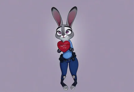 heart floating, heart-shaped pupils, aroused, heart eyes, cupid arrow, Valentine's day themed, Judy Hopps,  police outfit, 1 girl