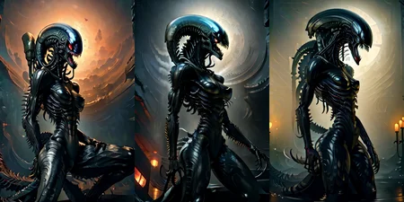(otherworldly), highly insanely detailed, masterpiece, top quality, best quality, highres, 4k, 8k, RAW photo, (very aesthetic, beautiful and aesthetic),
__lazy-wildcards/cosplay-char/alien-predator/xenomorph/prompts__,
<lora:FemXeno:1>,
(1girl:1.3), eyes focus,
__lazy-wildcards/dataset/background__,âââ