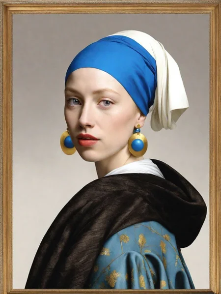 The girl with a pearl earring by vermeer WeirdOutfit style <lora:sdxl-WeirdOutfit-Dreambooh:0.8>